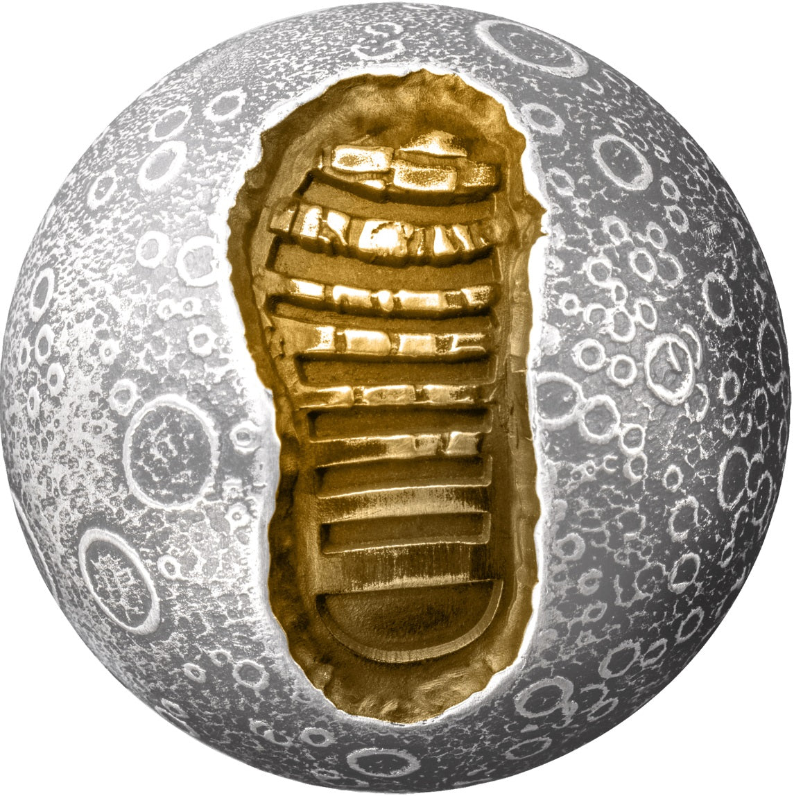 2024 Barbados $5 55th Ann. Moon Landing 1oz .999 Gold Plated Silver Antiqued Spherical Coin