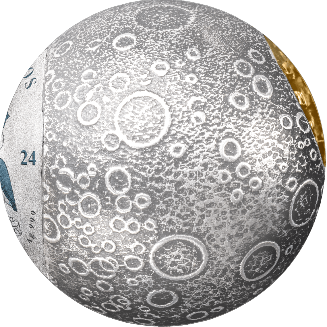 2024 Barbados $5 55th Ann. Moon Landing 1oz .999 Gold Plated Silver Antiqued Spherical Coin