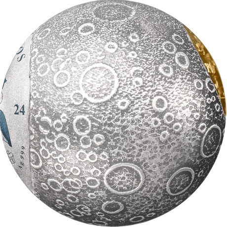 2024 Barbados $5 55th Ann. Moon Landing 1oz .999 Gold Plated Silver Antiqued Spherical Coin