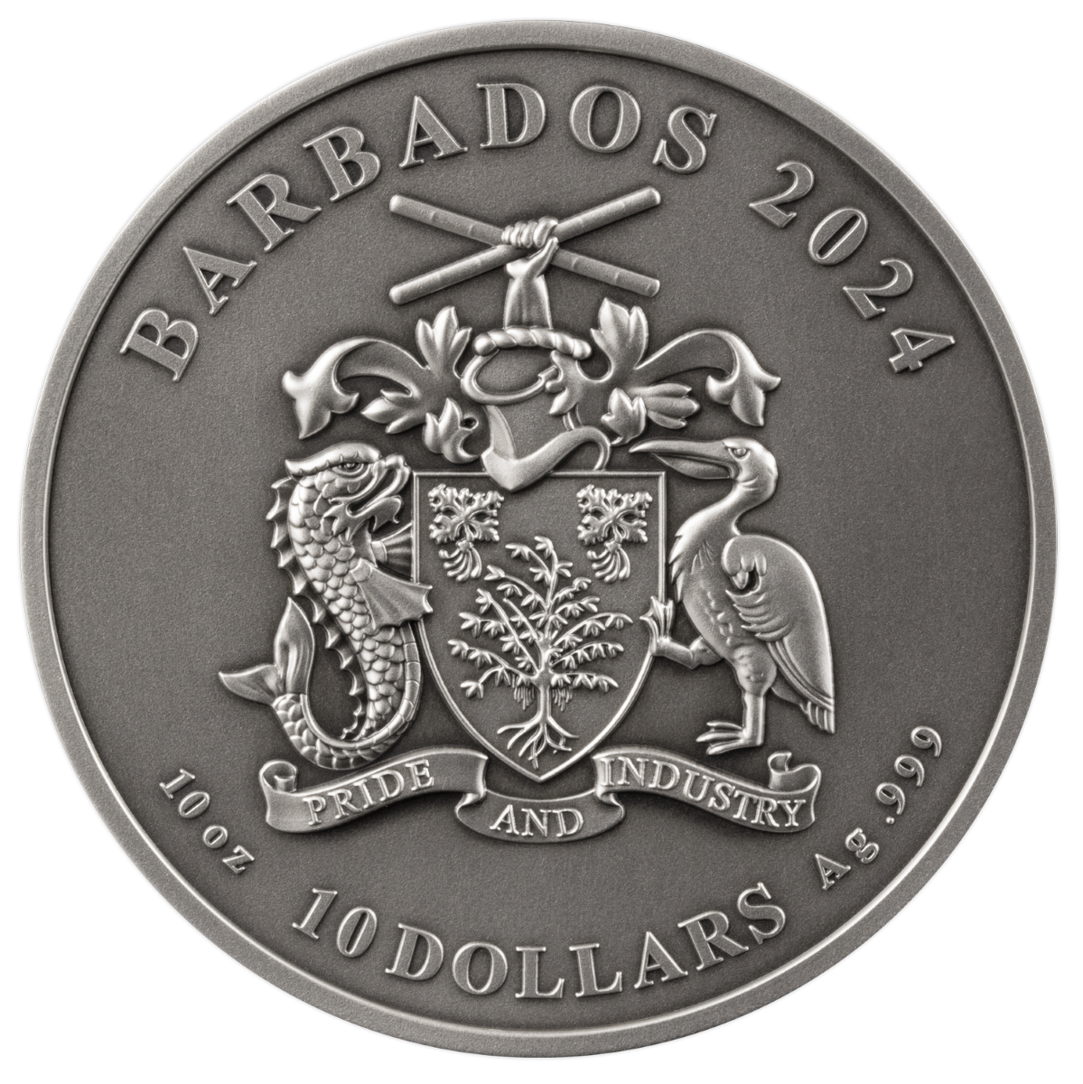 Barbados  2024 $10 DC Batman Dark Knight 10 oz .999 Silver Antiqued Multi Layered Coin