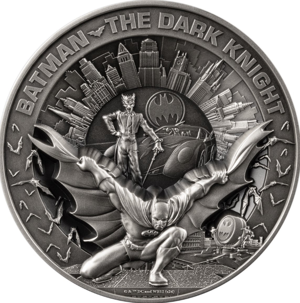 Barbados  2024 $10 DC Batman Dark Knight 10 oz .999 Silver Antiqued Multi Layered Coin