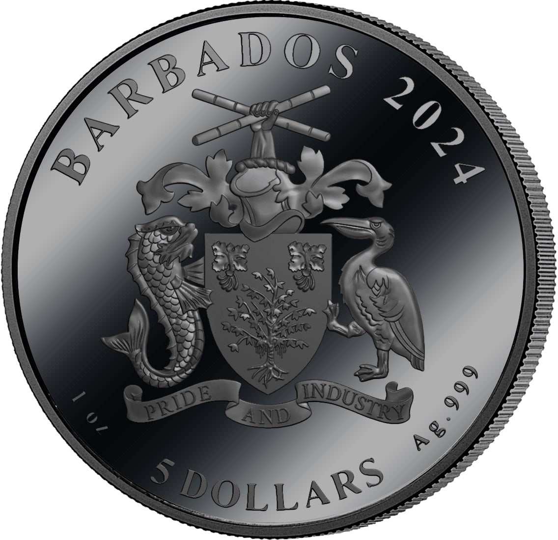 2024 Barbados $5 First Man on the Moon Landing 55th Anniversary 1oz Silver Black Proof Coin