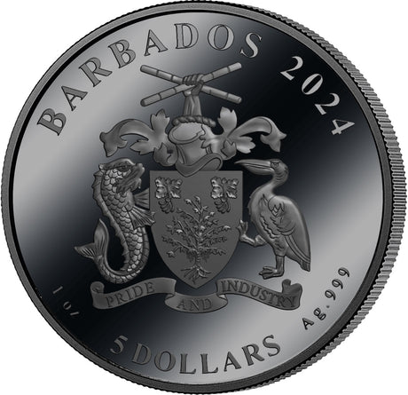 2024 Barbados $5 First Man on the Moon Landing 55th Anniversary 1oz Silver Black Proof Coin