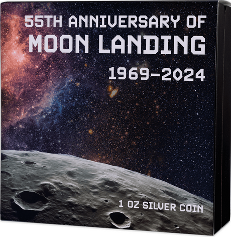 2024 Barbados $5 First Man on the Moon Landing 55th Anniversary 1oz Silver Black Proof Coin