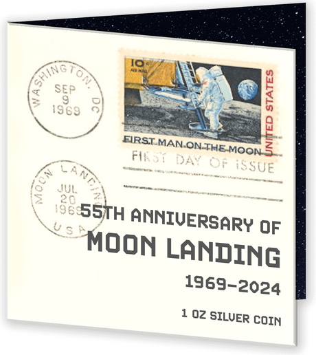 2024 Barbados $5 First Man on the Moon Landing 55th Anniversary 1oz Silver Black Proof Coin