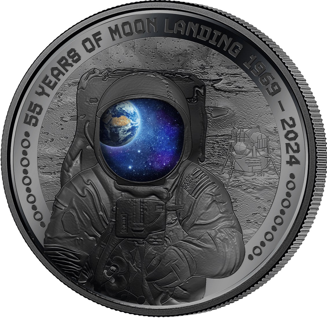 2024 Barbados $5 First Man on the Moon Landing 55th Anniversary 1oz Silver Black Proof Coin