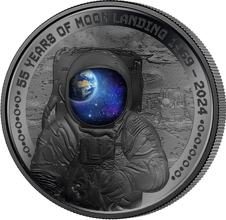 2024 Barbados $5 First Man on the Moon Landing 55th Anniversary 1oz Silver Black Proof Coin