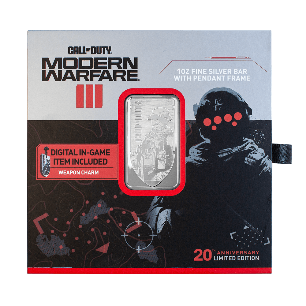Switzerland PAMP 2024 WWII Call of Duty Modern Warfare 20th Anniversary Proof-Like Bar 1 oz .999 Silver with Pendant Frame / Bezel