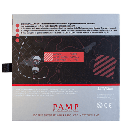Switzerland PAMP 2024 WWII Call of Duty Modern Warfare 20th Anniversary Proof-Like Bar 1 oz .999 Silver with Pendant Frame / Bezel