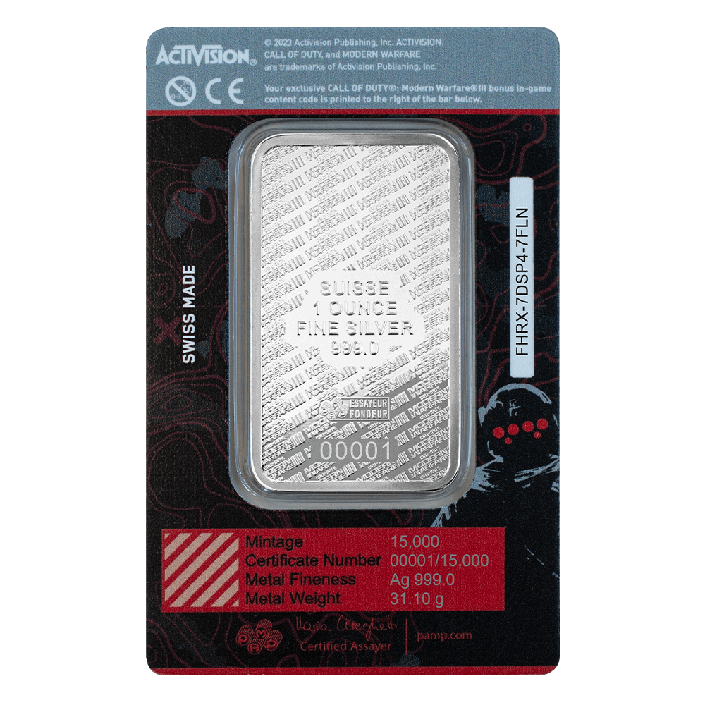 Switzerland PAMP 2024 WWII Call of Duty Modern Warfare 20th Anniversary Proof-Like Bar 1 oz .999 Silver with Pendant Frame / Bezel