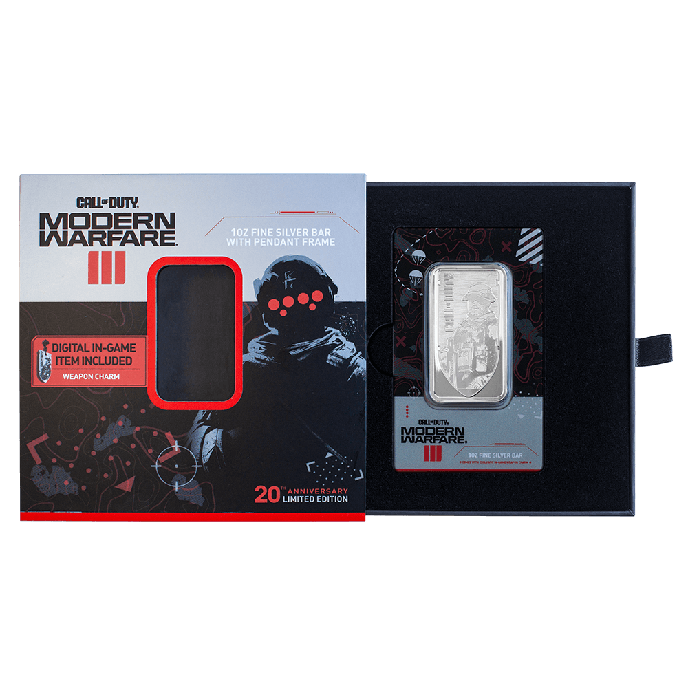 Switzerland PAMP 2024 WWII Call of Duty Modern Warfare 20th Anniversary Proof-Like Bar 1 oz .999 Silver with Pendant Frame / Bezel