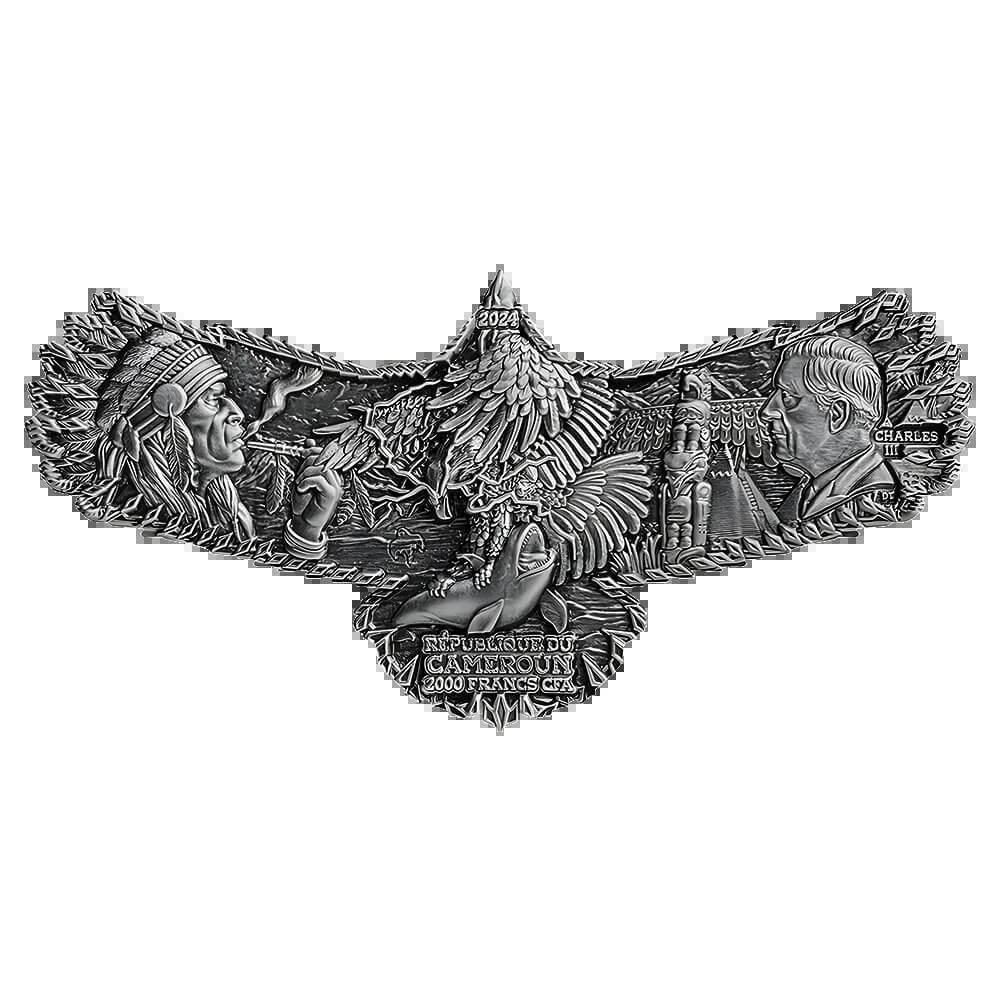 Cameroon 2024 2000 Francs CFA Thunderbird 2 oz .999 Silver Ultra High Relief Antiqued Coin