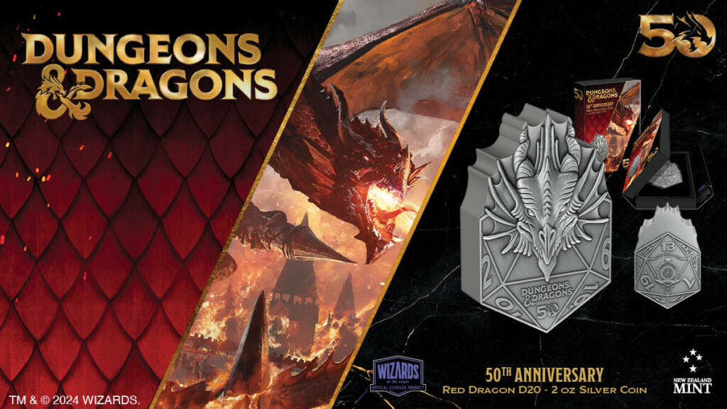 Niue 2024 $5 Hasbro Dungeons and Dragons 50th Anniversary 2 oz .999 Silver Antiqued Coin