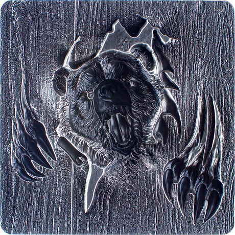 KOMSCO South Korea 2024 Furious Beasts Bear 2 oz .999 Silver Antiqued UHR Stacker
