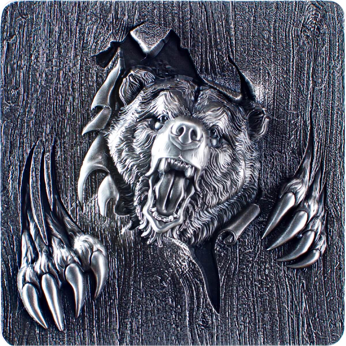 KOMSCO South Korea 2024 Furious Beasts Bear 2 oz .999 Silver Antiqued UHR Stacker