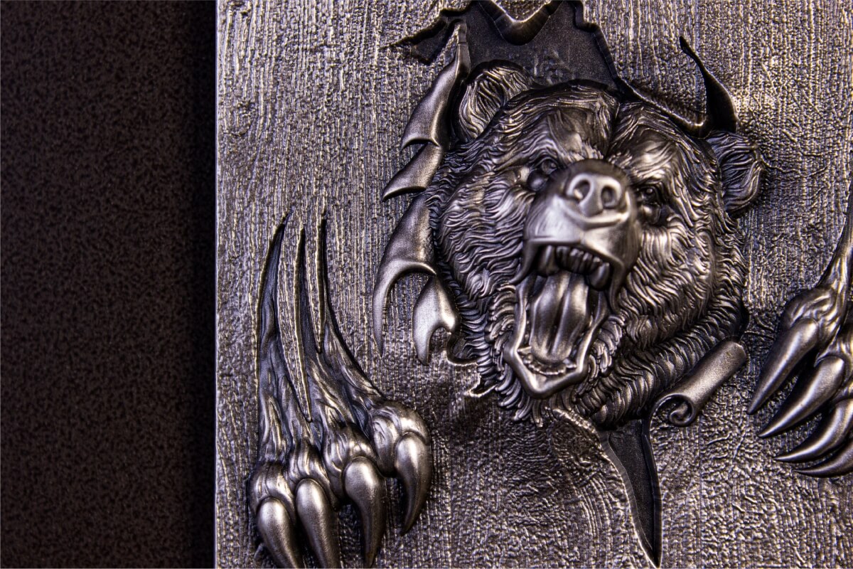KOMSCO South Korea 2024 Furious Beasts Bear 2 oz .999 Silver Antiqued UHR Stacker