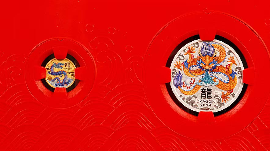 CHINESE NEW YEAR INTERNATIONAL RELEASE Australia 2024 Series III LUNAR YEAR of the DRAGON 1 oz .9999 Silver 1/10 oz .9999 Gold