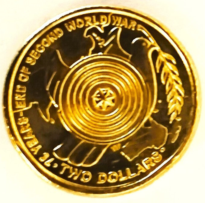 Australia 2020 $2 75th Anniversary End of WWII White Dove Coloured Uncirculated ex RAM Bag Bullseye Error
