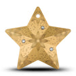 Gold star-shaped decorative item with star patterns and embedded crystals on a white background