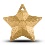Gold star-shaped award with engraved design on a white background