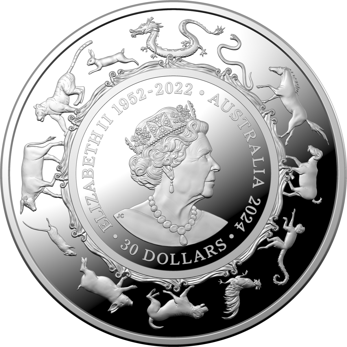 Australia 2024 $30 Lunar Year of the Dragon lk 1kg 1 Kilo .999 Silver Proof Coin 100 Made