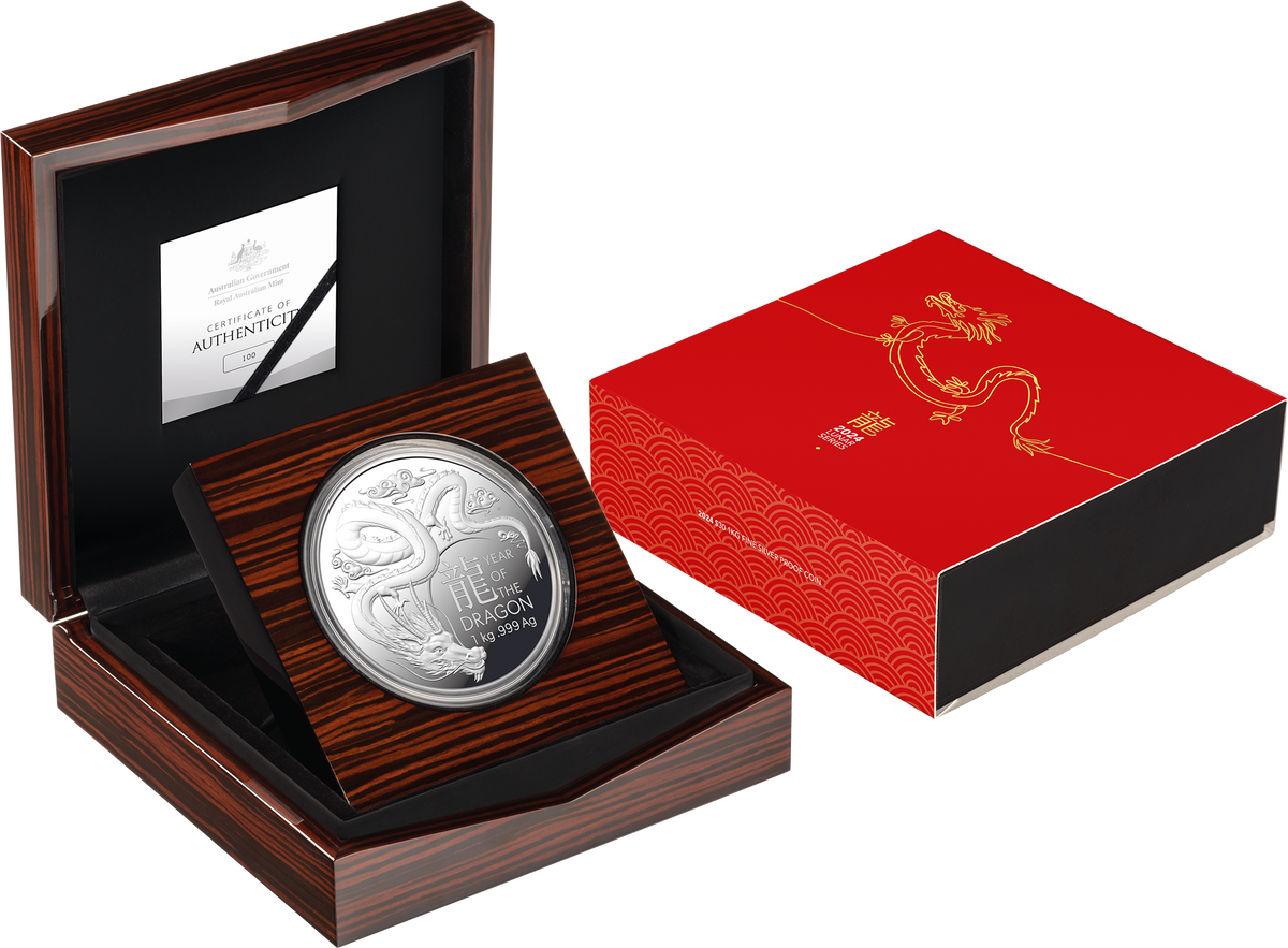 Australia 2024 $30 Lunar Year of the Dragon lk 1kg 1 Kilo .999 Silver Proof Coin 100 Made