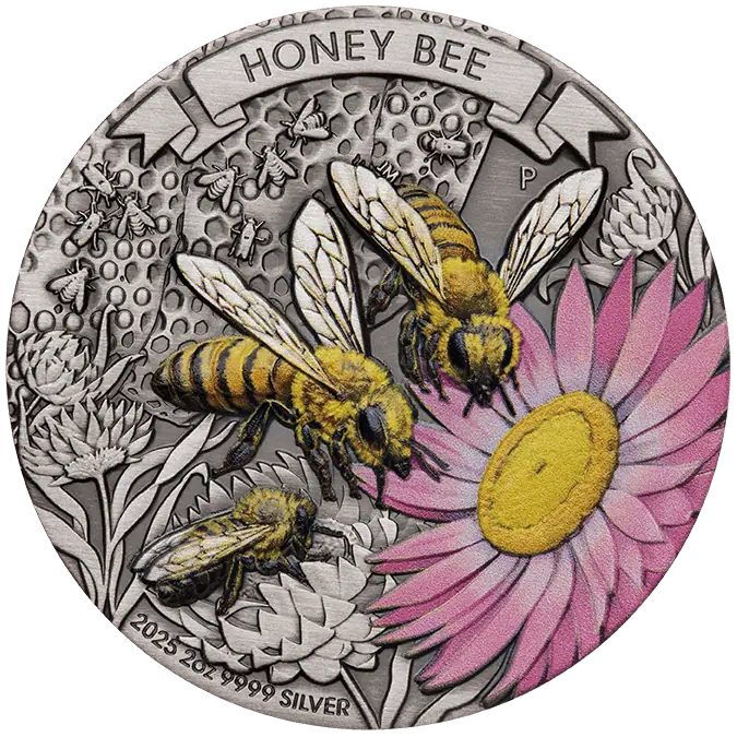 Ausralia 2025 $2 HONEY BEE 2oz .9999 Silver Antiqued Coloured Coin