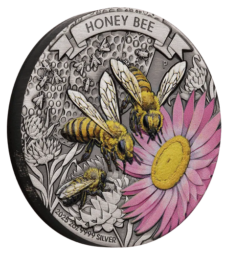 Ausralia 2025 $2 HONEY BEE 2oz .9999 Silver Antiqued Coloured Coin