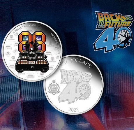 Niue  2025 $2 Back to the Future 40th Anniversary 1 oz .999 Silver Colorized Proof Coin 1000 Made