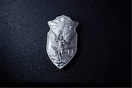 KOMSCO South Korea 2025 The Shield of St. Uriel .999 2 oz Silver Shaped Antiqued Stacker