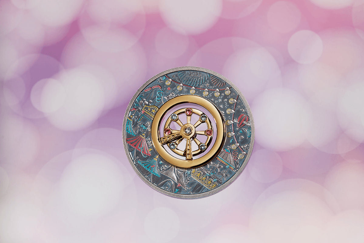 Tuvalu 2025 $2 FERRIS WHEEL 2 oz .9999 Silver Antiqued Colorized Coin with Crystal Inserts