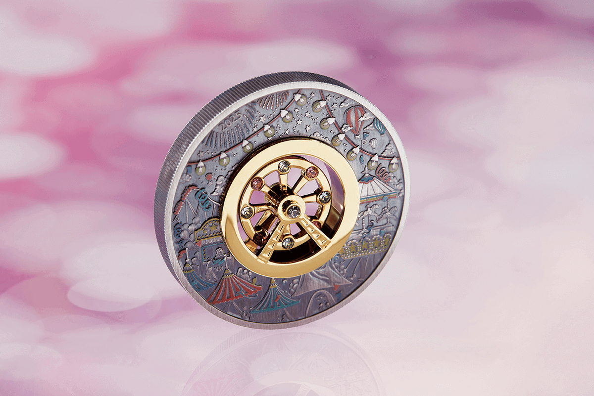 Tuvalu 2025 $2 FERRIS WHEEL 2 oz .9999 Silver Antiqued Colorized Coin with Crystal Inserts