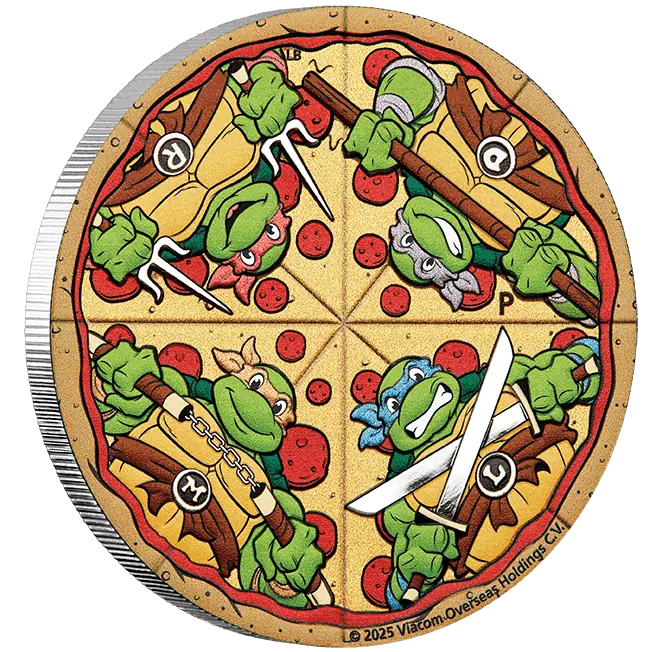 Tuvalu 2025 $2 PIZZA Teenage Mutant Ninja Turtles 2 oz .9999 Silver Colorised Coin