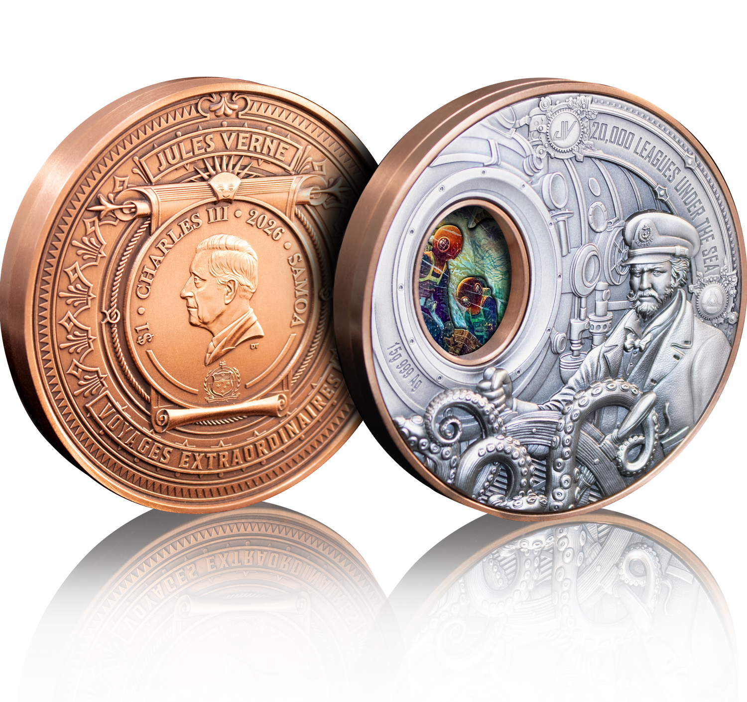 Samoa 2026 $1 20,000 LEAGUES UNDER THE SEA High Relief Rotating 15 grams .999 Silver & Copper Bimetal Antique