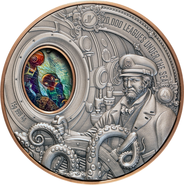 Samoa 2026 $1 20,000 LEAGUES UNDER THE SEA High Relief Rotating 15 grams .999 Silver & Copper Bimetal Antique Reverse