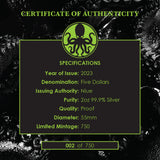 Niue 2023 $5 The Kraken 2oz .999 Silver Proof Coin 750 Minted Certificate # 200