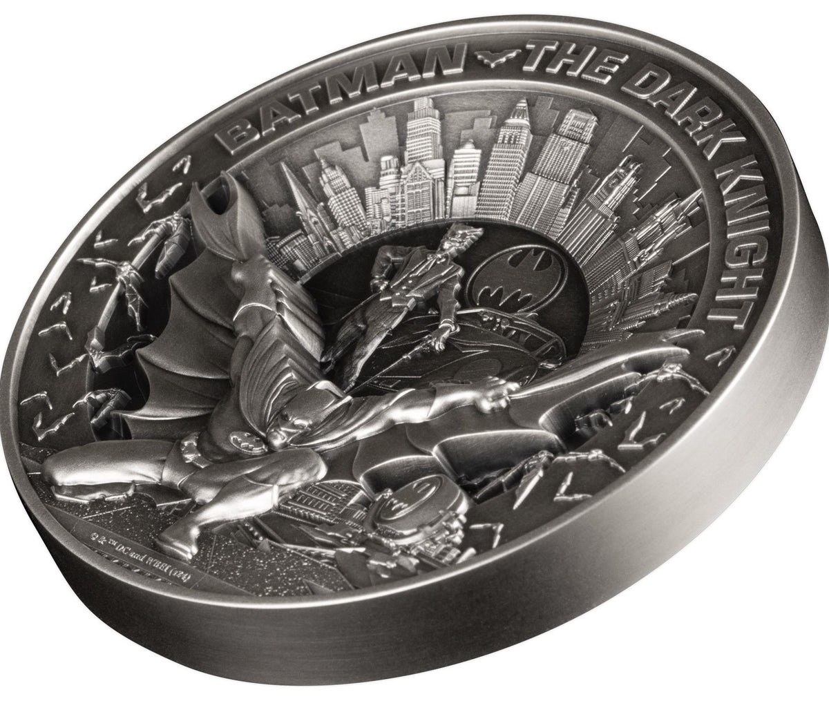 Barbados  2024 $10 DC Batman Dark Knight 10 oz .999 Silver Antiqued Multi Layered Coin