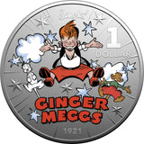 2021 $1 Centenary of Ginger Meggs - $1 Coloured Frosted Silver Uncirculated. Reverse Ginger Meggs Jumping-Second Coin