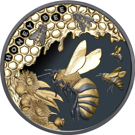 Niue 2025 $1 Honey Bee 1oz Silver Gilded Black Proof Coin Reverse