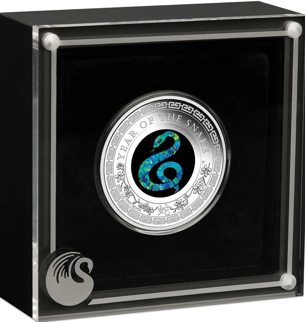 Australia 2025 $1 Lunar Year of the Snake - Opal 1oz .9999 Silver Proof Coin PERTH MINT