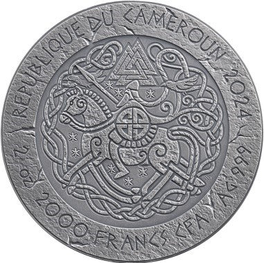 Cameroon 2024 2000 Francs CFA RAGNAR The Way to Valhalla 2 oz .999 Antique Silver