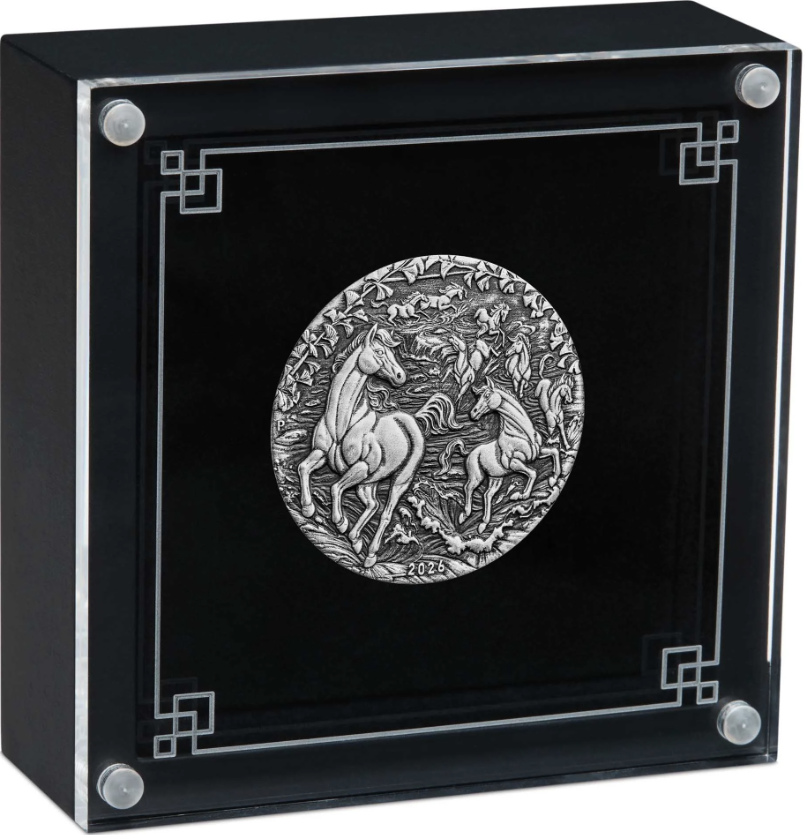 Australia 2026 $2 Lunar Series III Year of the Horse 2 oz .9999 Silver Antiqued Coin Perth Mint Display Case