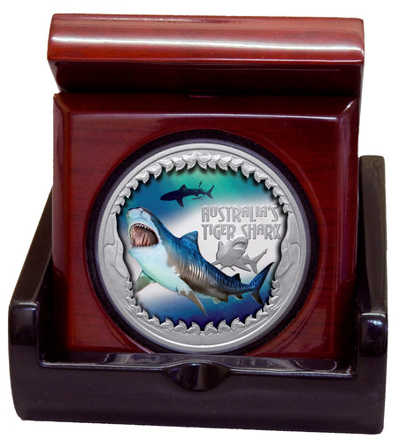 Tuvalu 2023 $1 Deadly & Dangerous  Tiger Shark 1oz .9999 Silver Proof Coin Perth Mint