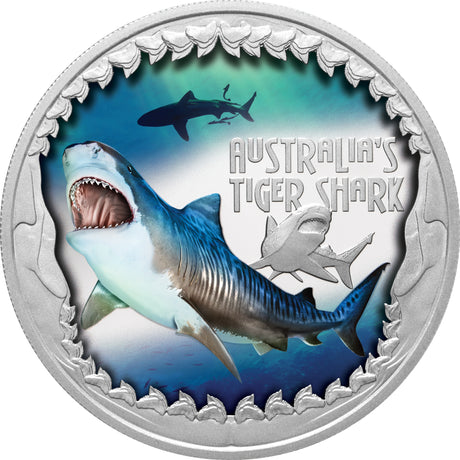 Tuvalu 2023 $1 Deadly & Dangerous  Tiger Shark 1oz .9999 Silver Proof Coin Perth Mint