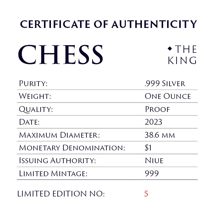 Niue 2023 $1 Chess King 1oz .999 Silver Black Proof Coin
