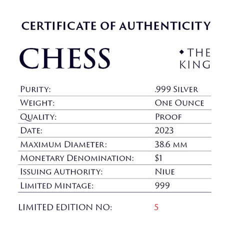Niue 2023 $1 Chess King 1oz .999 Silver Black Proof Coin