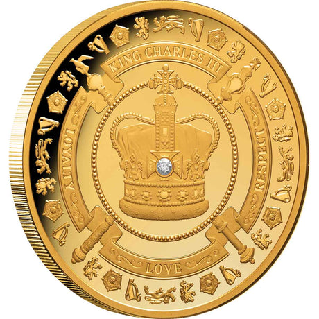 Niue 2023 $100 King Charles III Coronation 1oz .9999 Gold Proof with Diamond Low Mint 150