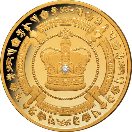 Niue 2023 $100 King Charles III Coronation 1oz .9999 Gold Proof with Diamond Low Mint 150