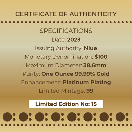 Niue 2023 $100 Great Australian Desert 1oz .9999 Gold Platinum Plated Proof Coin