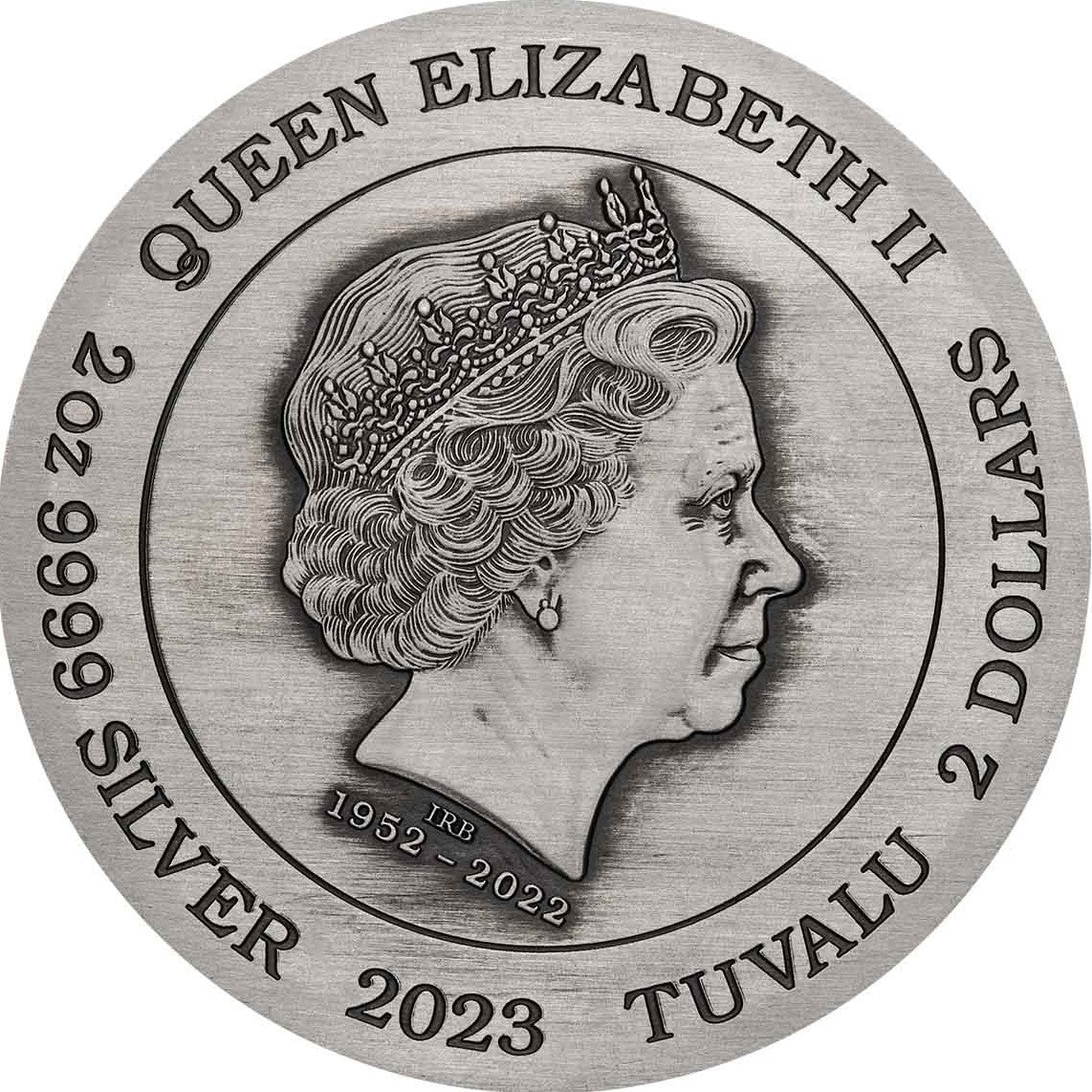 Tuvalu 2023 $2 The Phantom - The Ghost Who Walks 2oz .9999 Silver Antiqued Coin Obverse